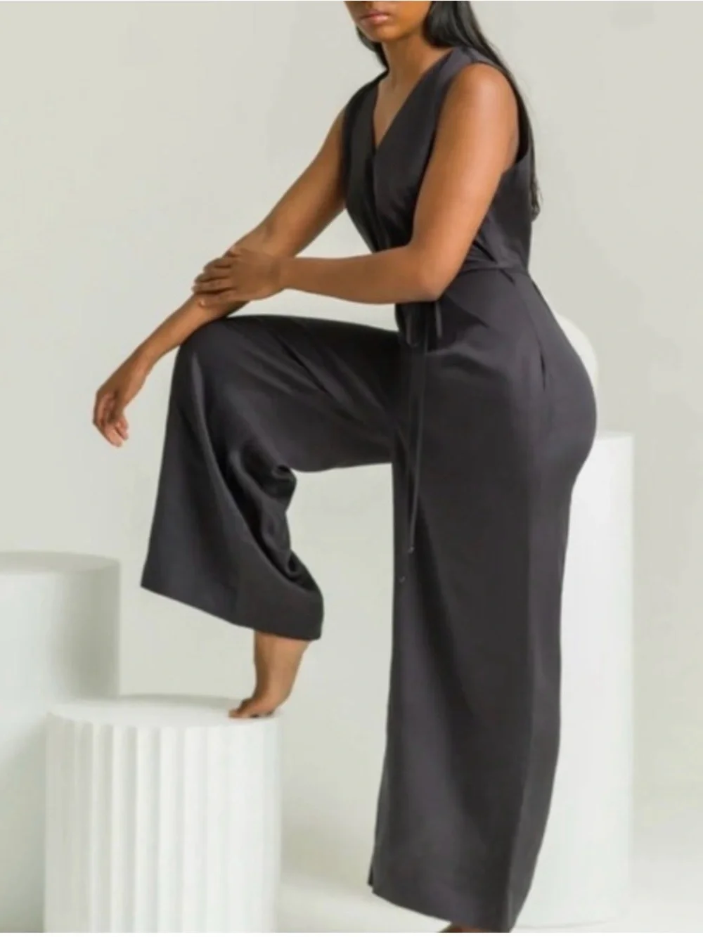 Ettitude sateen jumpsuit in onyx - Picture 3 of 12